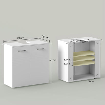 Under Sink Bathroom Cabinet with Adjustable Shelf and U-Shaped Cut-Out - White