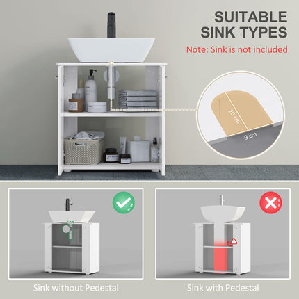 Under Sink Bathroom Cabinet with Adjustable Shelf and U-Shaped Cut-Out - White