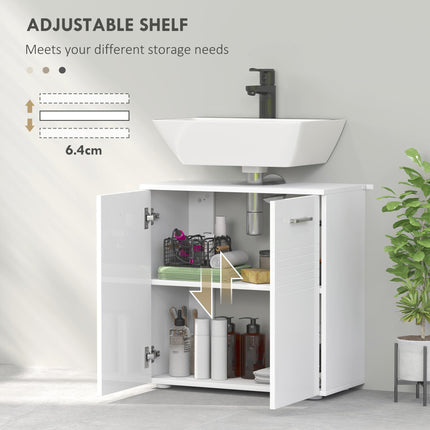 Under Sink Bathroom Cabinet with Adjustable Shelf and U-Shaped Cut-Out - White