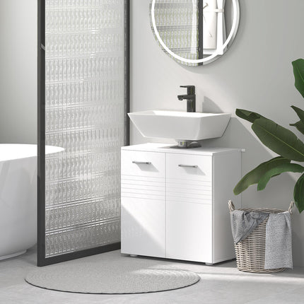 Under Sink Bathroom Cabinet with Adjustable Shelf and U-Shaped Cut-Out - White