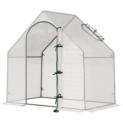 Walk-In Greenhouse with Roll-Up Door & Window Ventilation, White Steel Frame - White