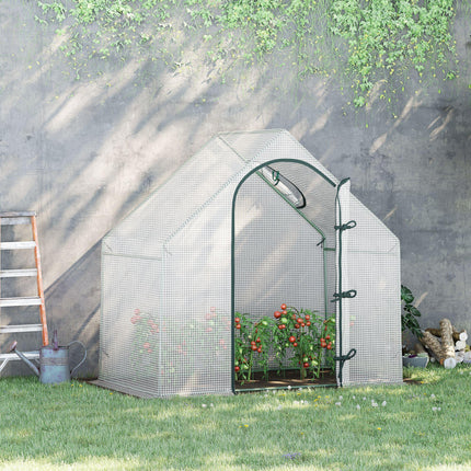 Walk-In Greenhouse with Roll-Up Door & Window Ventilation, White Steel Frame - White