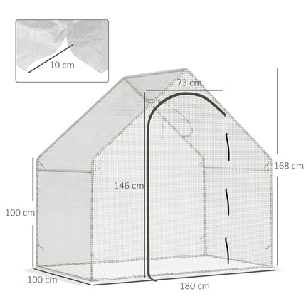 Walk-In Greenhouse with Roll-Up Door & Window Ventilation, White Steel Frame - White
