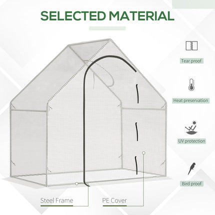 Walk-In Greenhouse with Roll-Up Door & Window Ventilation, White Steel Frame - White