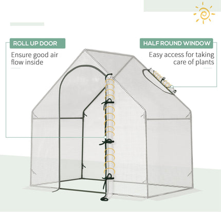 Walk-In Greenhouse with Roll-Up Door & Window Ventilation, White Steel Frame - White