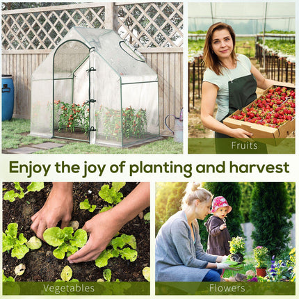 Walk-In Greenhouse with Roll-Up Door & Window Ventilation, White Steel Frame - White