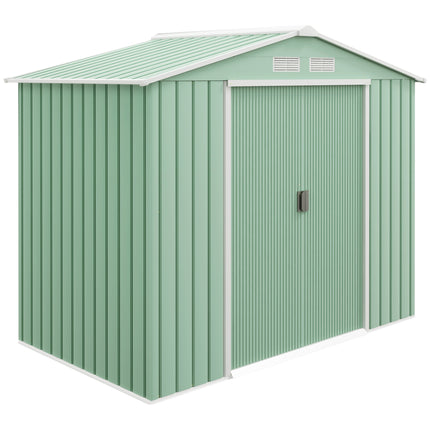 7ft x 4ft Lockable Metal Garden Storage Shed with Sloping Roof - Light Green