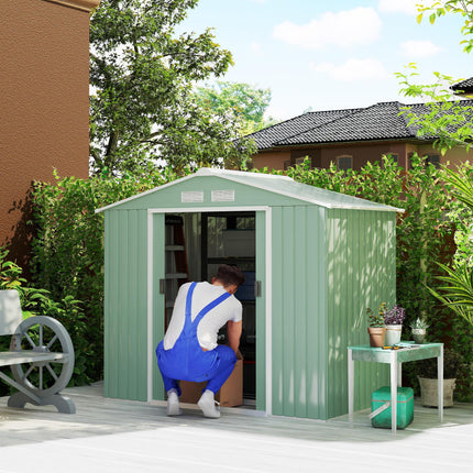 7ft x 4ft Lockable Metal Garden Storage Shed with Sloping Roof - Light Green