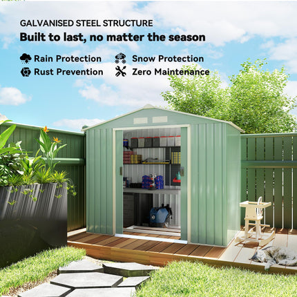 7ft x 4ft Lockable Metal Garden Storage Shed with Sloping Roof - Light Green