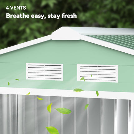 7ft x 4ft Lockable Metal Garden Storage Shed with Sloping Roof - Light Green