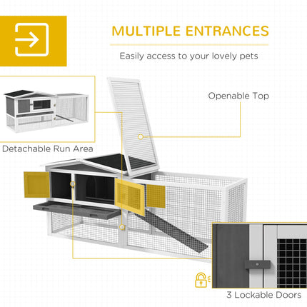 Rabbit Hutch and Run Outdoor Bunny Cage with Sliding Tray, Ramp & Hay Rack 156x58x68cm - Grey