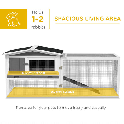 Rabbit Hutch and Run Outdoor Bunny Cage with Sliding Tray, Ramp & Hay Rack 156x58x68cm - Grey