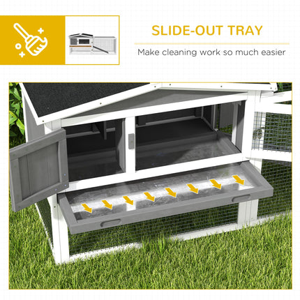 Rabbit Hutch and Run Outdoor Bunny Cage with Sliding Tray, Ramp & Hay Rack 156x58x68cm - Grey