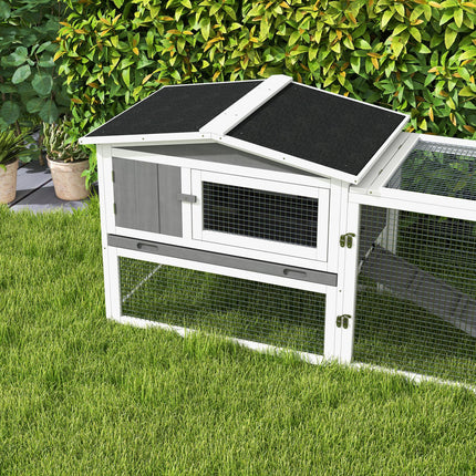Rabbit Hutch and Run Outdoor Bunny Cage with Sliding Tray, Ramp & Hay Rack 156x58x68cm - Grey