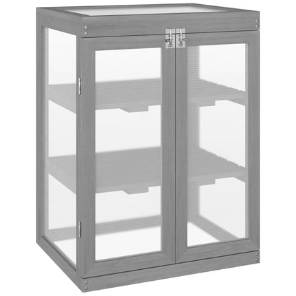 3 Tier Fir Wood Greenhouse with Polycarbonate Panels and Storage Shelf - Dark Grey