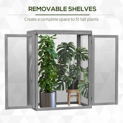3 Tier Fir Wood Greenhouse with Polycarbonate Panels and Storage Shelf - Dark Grey