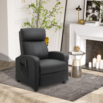 Massage Recliner Armchair with 150¬∞ Recline, Faux Leather, Side Pocket, Black