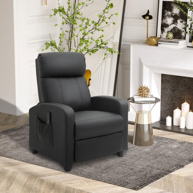 Massage Recliner Armchair with 150¬∞ Recline, Faux Leather, Side Pocket, Black