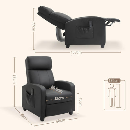 Massage Recliner Armchair with 150¬∞ Recline, Faux Leather, Side Pocket, Black