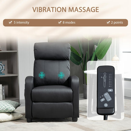 Massage Recliner Armchair with 150¬∞ Recline, Faux Leather, Side Pocket, Black