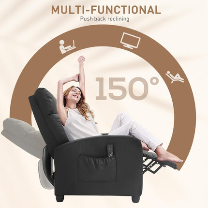 Massage Recliner Armchair with 150¬∞ Recline, Faux Leather, Side Pocket, Black