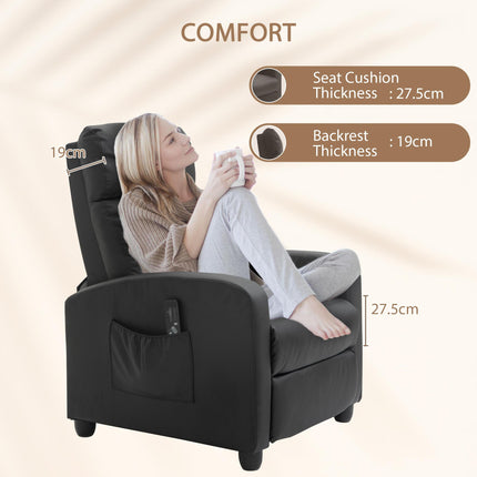 Massage Recliner Armchair with 150¬∞ Recline, Faux Leather, Side Pocket, Black