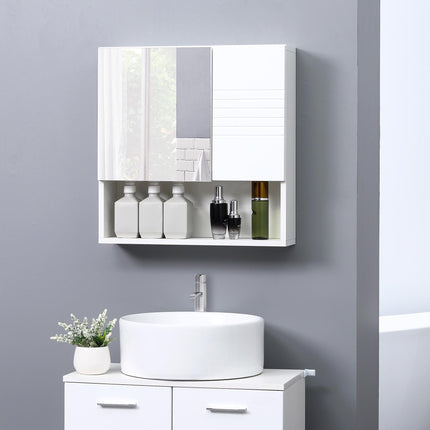 Wall Mounted Bathroom Mirror Cabinet with Adjustable Shelves - White