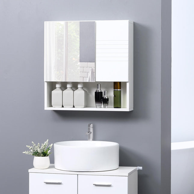 Wall Mounted Bathroom Mirror Cabinet with Adjustable Shelves - White