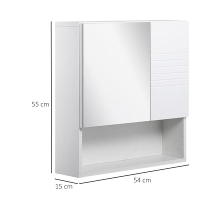 Wall Mounted Bathroom Mirror Cabinet with Adjustable Shelves - White