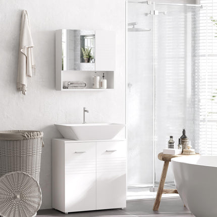 Wall Mounted Bathroom Mirror Cabinet with Adjustable Shelves - White