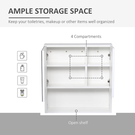 Wall Mounted Bathroom Mirror Cabinet with Adjustable Shelves - White