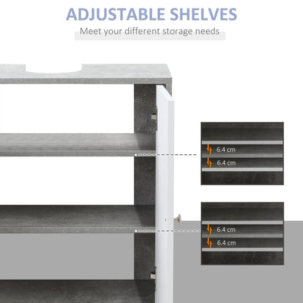 Under Sink Storage Cabinet with Adjustable Shelves and U-Shaped Cut-Out - White and Grey