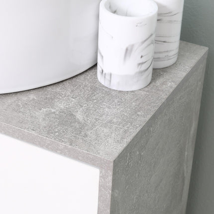 Under Sink Storage Cabinet with Adjustable Shelves and U-Shaped Cut-Out - White and Grey