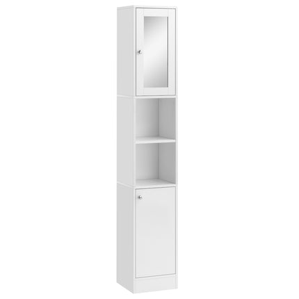 Tall Bathroom Storage Cabinet with Mirror & Adjustable Shelves - White