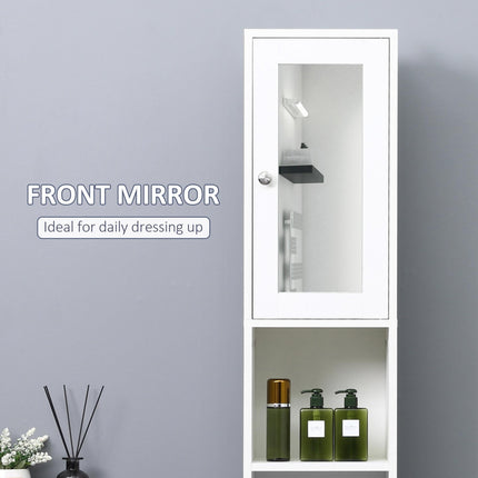 Tall Bathroom Storage Cabinet with Mirror & Adjustable Shelves - White