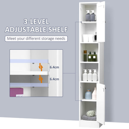 Tall Bathroom Storage Cabinet with Mirror & Adjustable Shelves - White