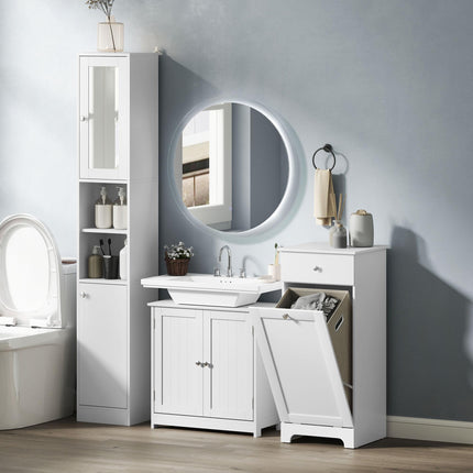 Tall Bathroom Storage Cabinet with Mirror & Adjustable Shelves - White