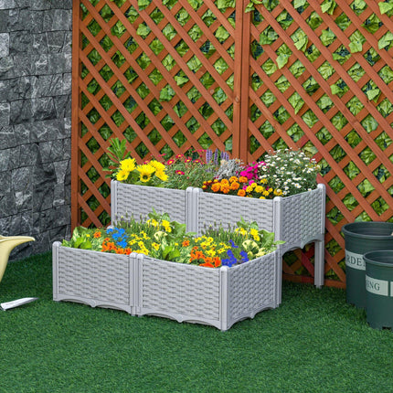 Set of 4 Raised Garden Beds with Self-Watering Planters Two-Tier Design - Grey