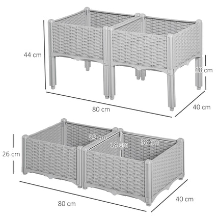 Set of 4 Raised Garden Beds with Self-Watering Planters Two-Tier Design - Grey