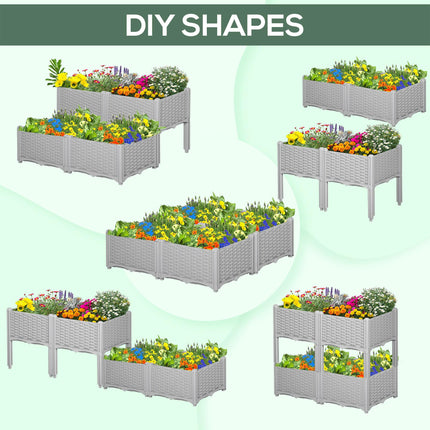Set of 4 Raised Garden Beds with Self-Watering Planters Two-Tier Design - Grey