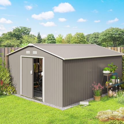 13 x 11ft Metal Garden Storage Shed with Ventilation - Light Grey