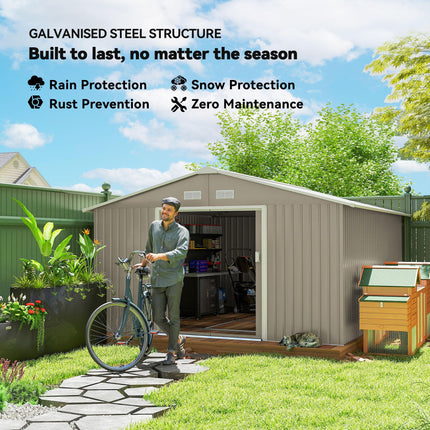 13 x 11ft Metal Garden Storage Shed with Ventilation - Light Grey