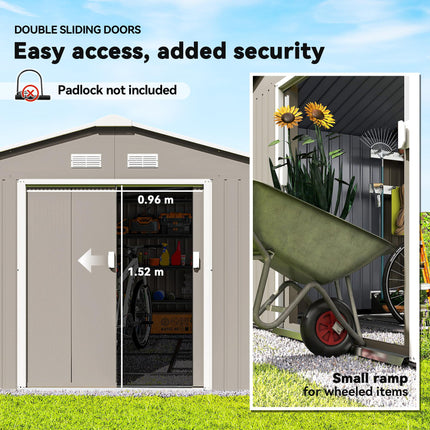 13 x 11ft Metal Garden Storage Shed with Ventilation - Light Grey