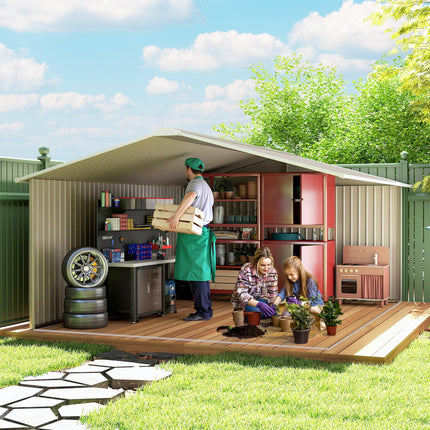 13 x 11ft Metal Garden Storage Shed with Ventilation - Light Grey