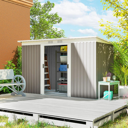 Corrugated Metal Garden Storage Shed with Ventilation Doors 1 Piece - Light Grey