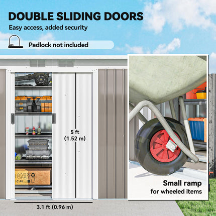 Corrugated Metal Garden Storage Shed with Ventilation Doors 1 Piece - Light Grey