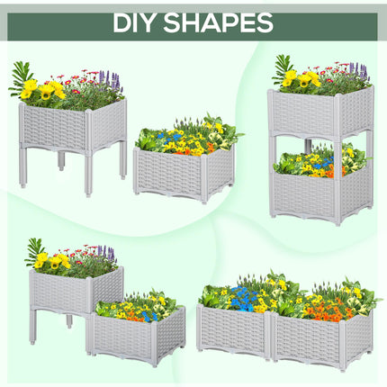 Set of 2 Self-Watering Raised Garden Planters with Rattan Effect - Grey