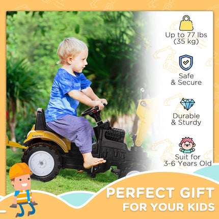 Ride-On Pedal Digger Construction Car with Horn & Detachable Trailer - Yellow