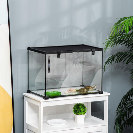 50 x 30 x 35 cm Reptile Glass Terrarium with Thermometer and Climbing Features - Black