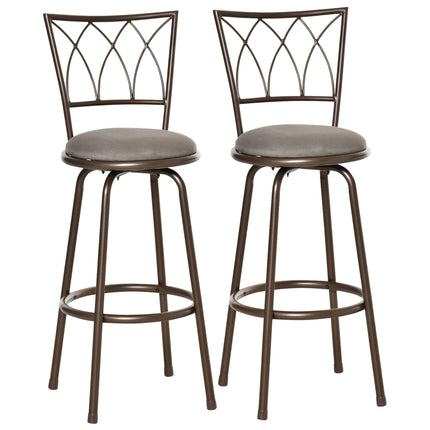 Set of 2 Bar Chairs Swivel Armless Upholstered Metal Frame Barstools with Backre
